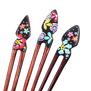Handmade Teakwood 2-Prong Color Lacquered Hair Stick